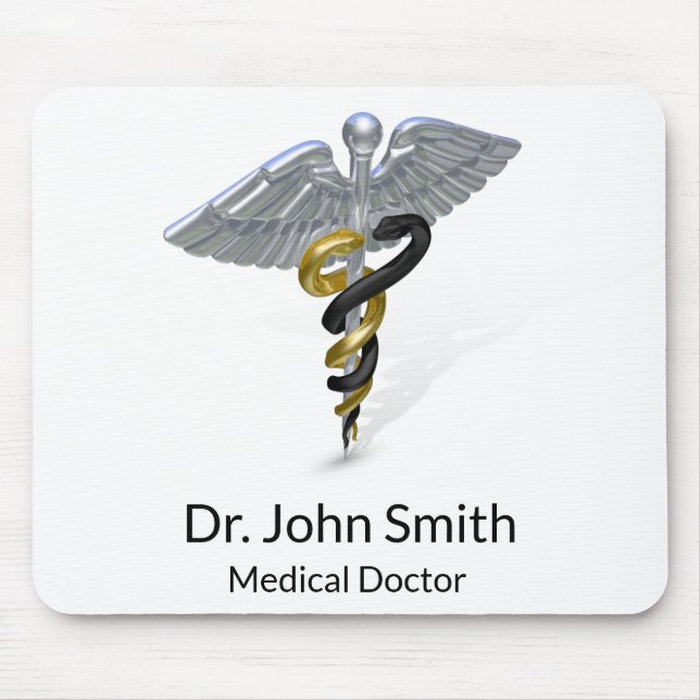 Medical Silver Caduceus Black Guld - Mousepad Musmatta (Framsidan)
