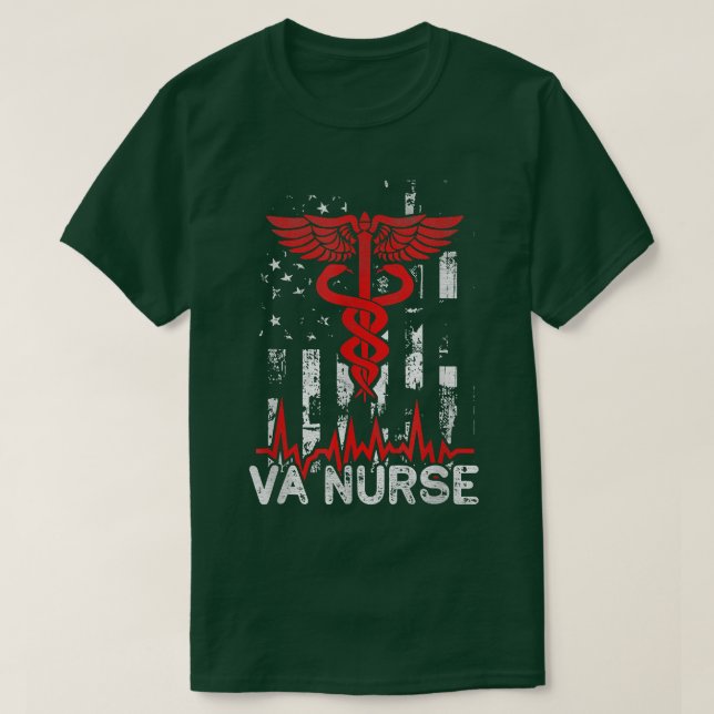 Medical Worker American Flagga VA Nurse T-Shirt (Design framsida)