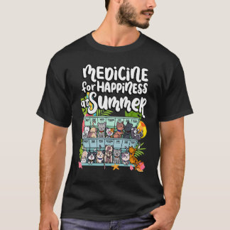 Medicin För Lycka På Sommar Vardagar Dagar Katt T Shirt