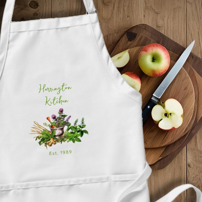 Medicinal Herbs Year Established Kitchen Apron Förkläde (Skapare uppladdad)