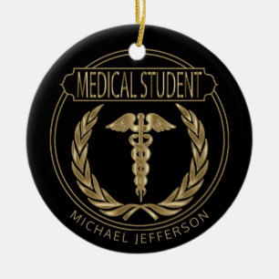 Medicinare - flott svart och guld julgransprydnad keramik