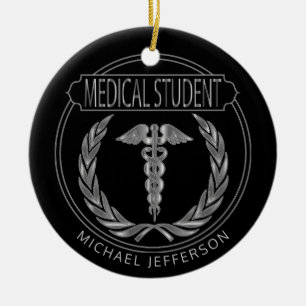 Medicinare - flott svart och silver julgransprydnad keramik
