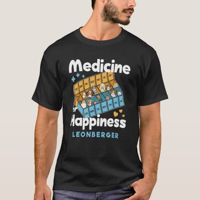 Medicine for Happiness Leonberger Funny Lejon Hund T Shirt (Framsida)