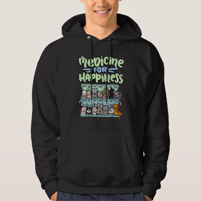 medicine for happiness pill box animals cat breeds hoodie (Framsida)