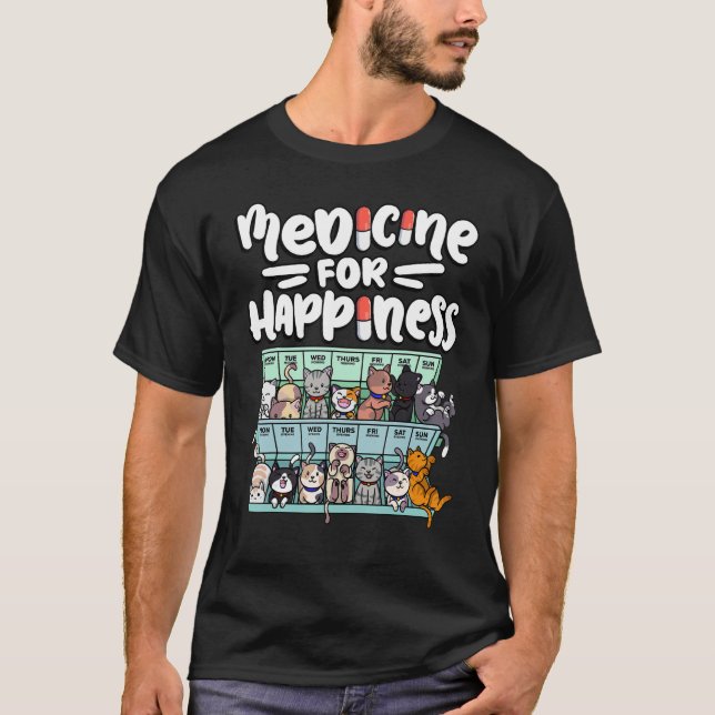medicine for happiness pill box animals cat breeds t shirt (Framsida)