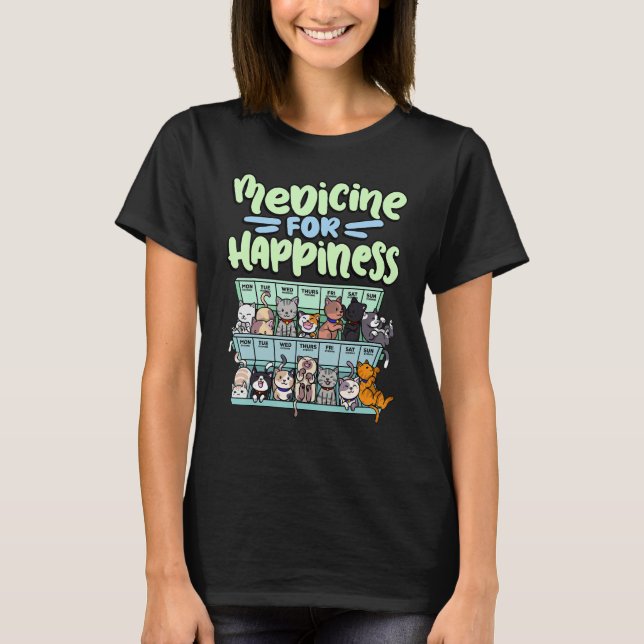 medicine for happiness pill box animals cat breeds t shirt (Framsida)