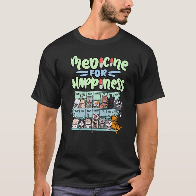 medicine for happiness pill box animals cat breeds t shirt (Framsida)