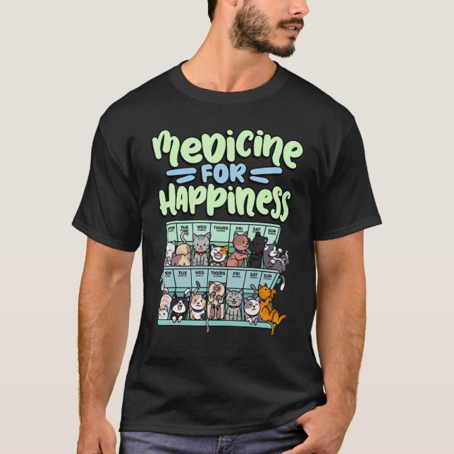 medicine for happiness pill box animals cat breeds t shirt (Framsida)