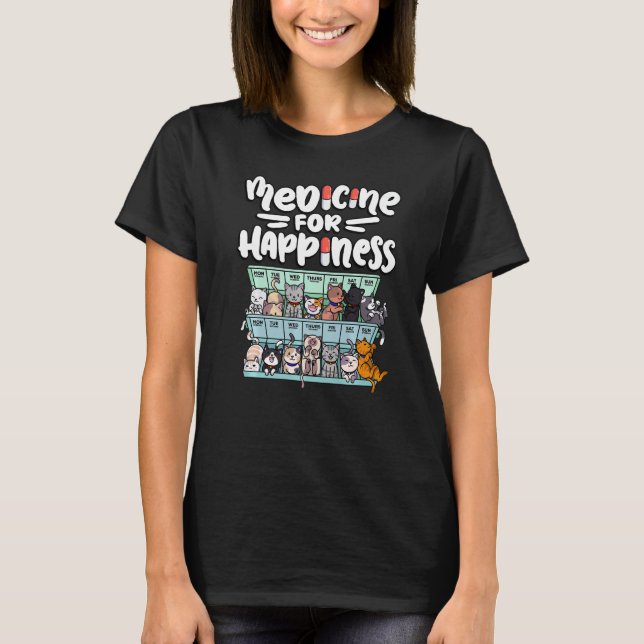 medicine for happiness pill box animals cat breeds t shirt (Framsida)