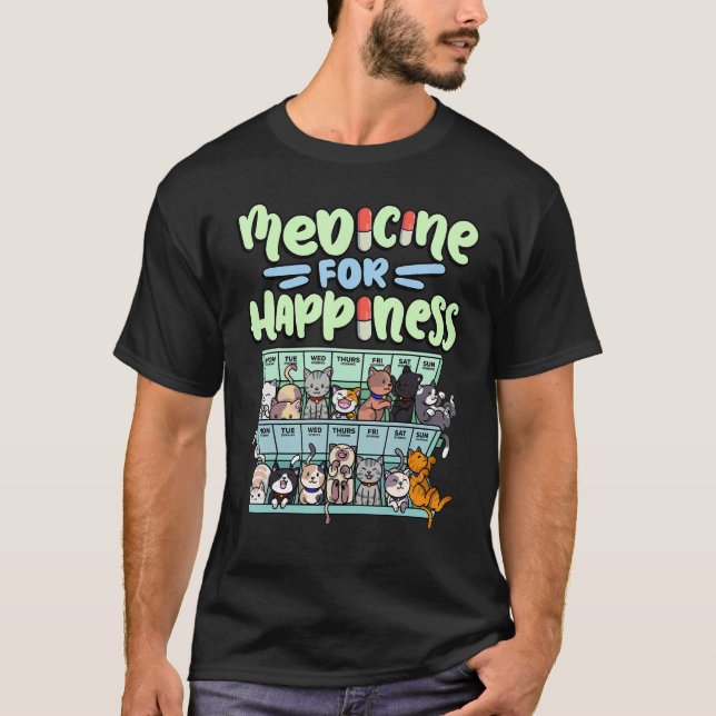 medicine for happiness pill box animals cat breeds t shirt (Framsida)
