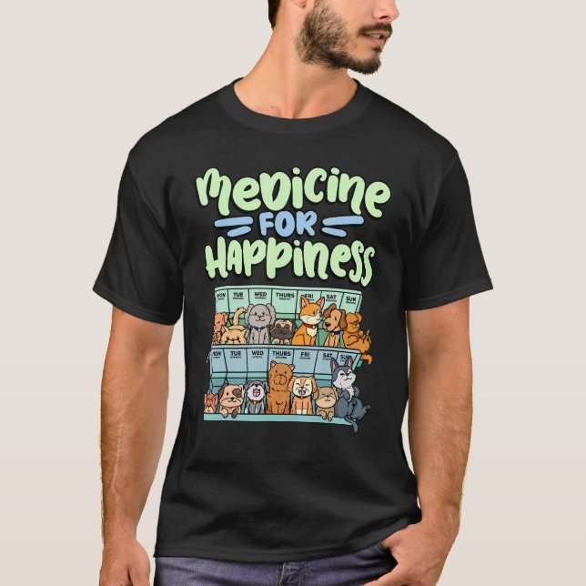 medicine for happiness pill box animals dog breeds t shirt (Framsida)