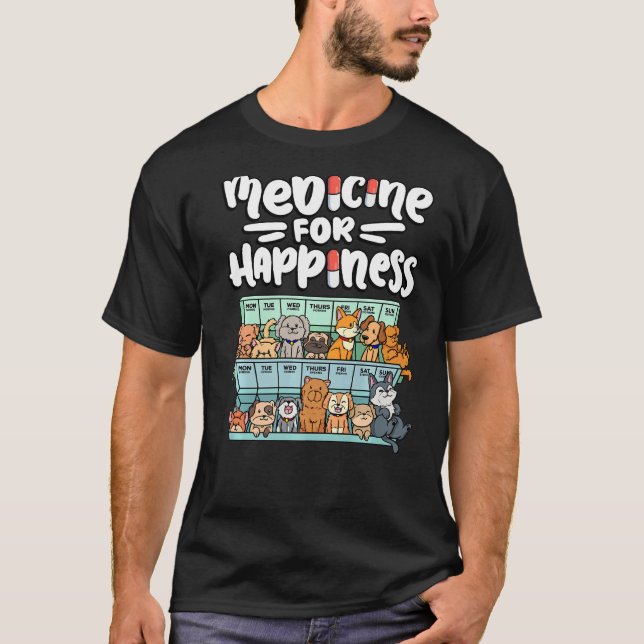 medicine for happiness pill box animals dog breeds t shirt (Framsida)
