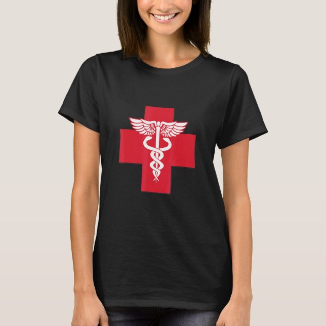 Medicine Health Care Red Kor Caduceus T Shirt (Framsida)