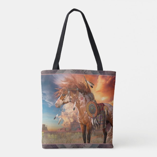 Medicine Horse w/gräns Tote Bag Tygkasse (Baksida)