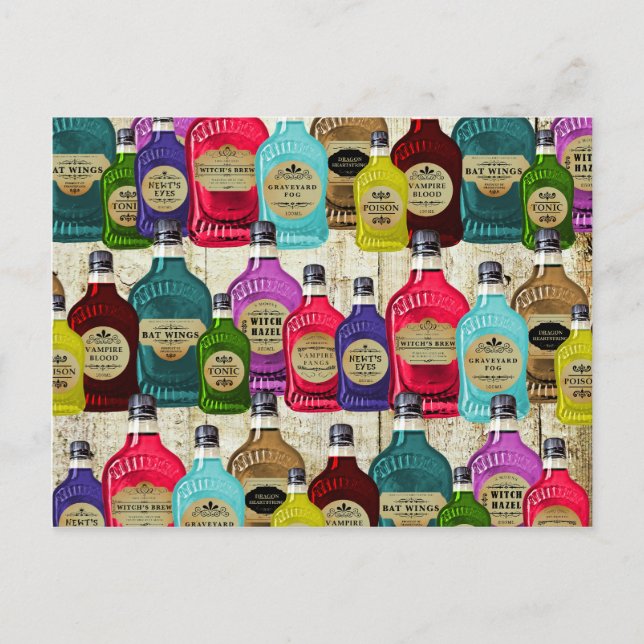 Medicine Man Magic Potion Apothecary Tonic Flaskor Vykort (Framsida)