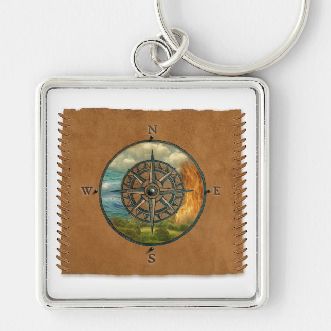 Medicine Wheel - Keychain Fyrkantig Silverfärgad Nyckelring (Framsidan)