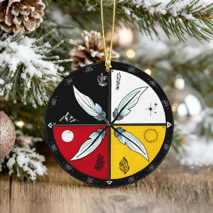 Medicine Wheel Mandala Round Infödd Julgransprydnad Keramik