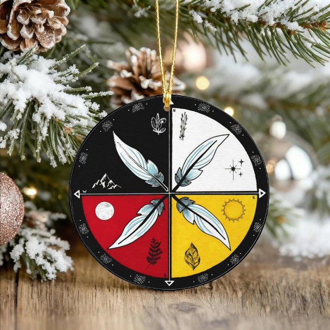 Medicine Wheel Mandala Round Infödd Julgransprydnad Keramik (Skapare uppladdad)