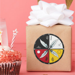 Medicine Wheel Mandala Round Infödd Runt Klistermärke