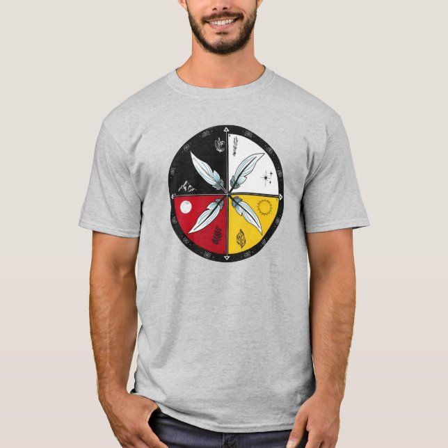 Medicine Wheel Mandala Round Infödd T Shirt (Framsida)