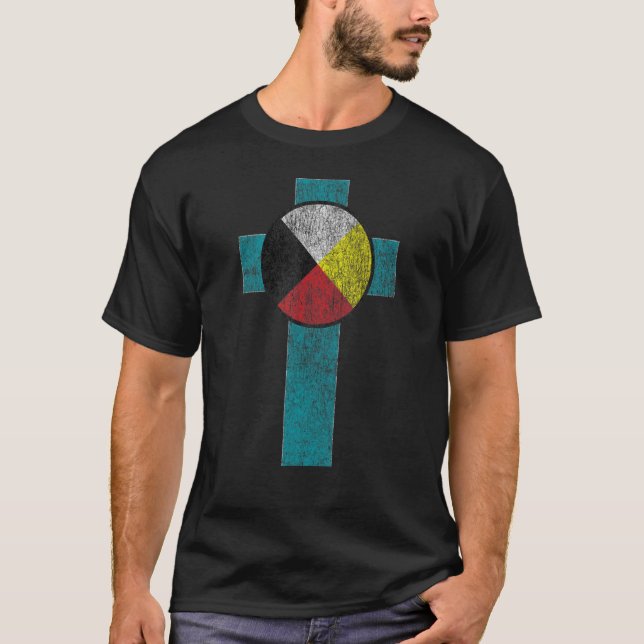 Medicine Wheel Native Indian Christians T Shirt (Framsida)