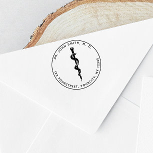 Medicinsk 3d - asclepius - Returadress Rund Stämpel