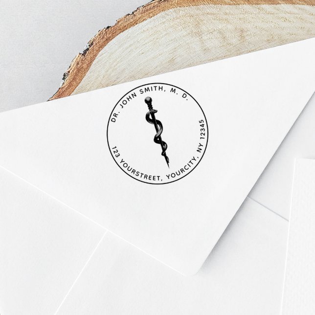 Medicinsk 3d - asclepius - Returadress Rund Stämpel (Skapare uppladdad)