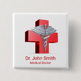 Medicinsk 3D Caduceus Kor Red Silver Knapp