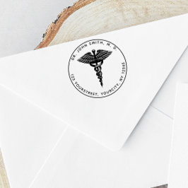 Medicinsk 3d Caduceus Symbol Rund Returadress Stämpel