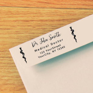 Medicinsk asclepius Modern Script-Returadress Självfärgande Stämpel