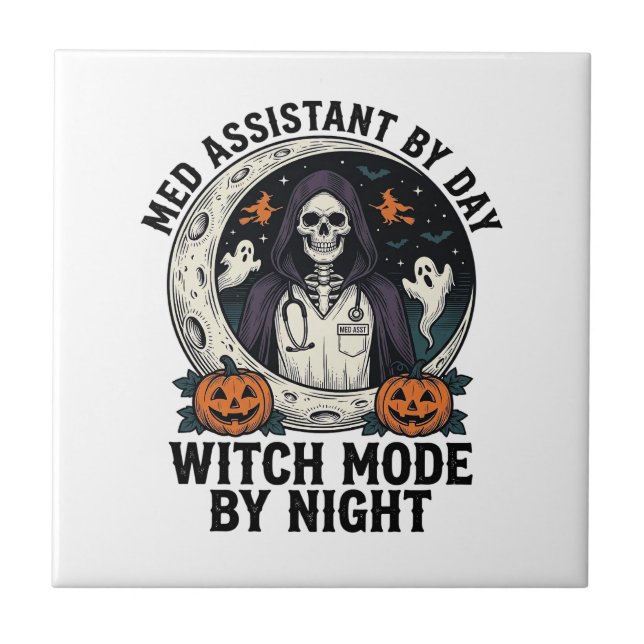 Medicinsk assistent Halloween häxa Vintage gravyr Kakelplatta (Framsidan)