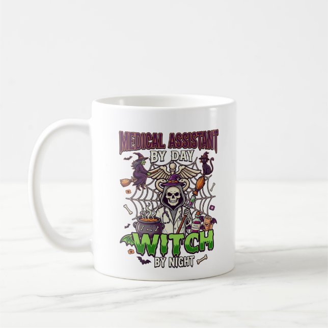 Medicinsk Assistent Häxa Skelett Spruta Kittel  Kaffemugg (Vänster)