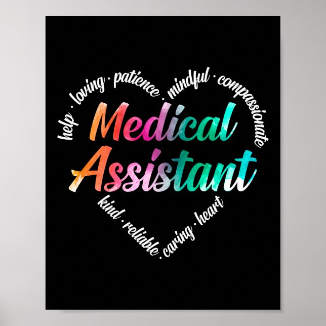 Medicinsk assistent Heart Ord Cloud Watercolor Poster (Framsidan)