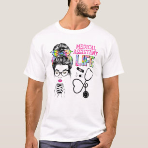 Medicinsk assistent Stethoscope Tie Dye Messy Bun  T Shirt