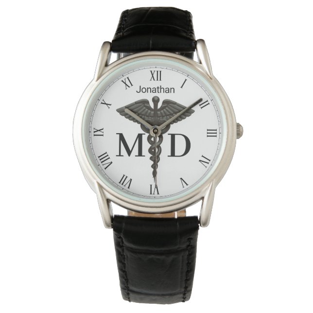 Medicinsk Black Caduceus Medical Doktor MD Manar W Armbandsur (Framsida)