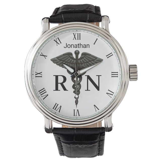 Medicinsk Black Caduceus Registered Nurse Manar Wa Armbandsur (Framsida)