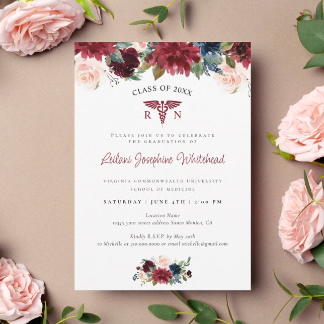 Medicinsk Burgundy Red Blommigt Studentfest (Skapare uppladdad)