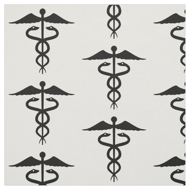 Medicinsk Caduceus Black and White Cotton Tyg (Provkarta)