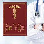 Medicinsk Caduceus Doktor Nurse Red Spara datum Spara Datumet<br><div class="desc">Faux guld-format med svart bakgrund skapar ett klassiskt modernt studenten-kort för att spara datumkortet. Perfekt för studenter att avsluta sina studier på läkarmottagningen, avtjäna sin sjuksköterskeexamen, nyfikningsceremoni och professioneller inom vårdbranschen. Om du inte sparar datumet i Doktor eller studenten finns det en faux guld caduceus-symbol tillsammans med en studentmössa. Skicka...</div>