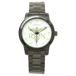 Medicinsk Caduceus Grönt Löv Registrerad sjuksköte Armbandsur