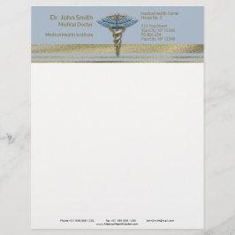Medicinsk Caduceus Light Blue Faux Gold Foil Rand Brevhuvud