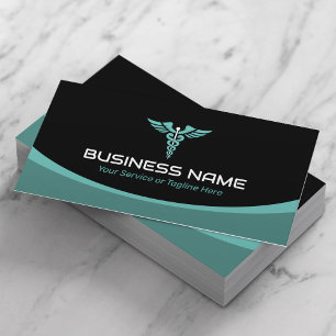 Medicinsk Caduceus Logotyp Health Care Modern Teal Visitkort