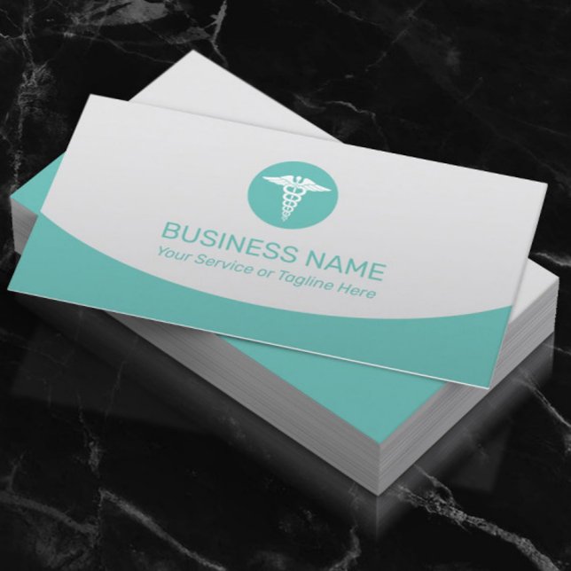 Medicinsk Caduceus Logotyp Modern Teal Visitkort (Skapare uppladdad)