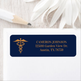 Medicinsk Caduceus Navy Blue Guld Returadress Returadress Etikett