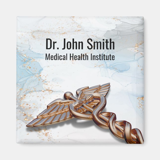 Medicinsk Caduceus Ro Guld Luxury Copper Marble Magnet (Framsidan)