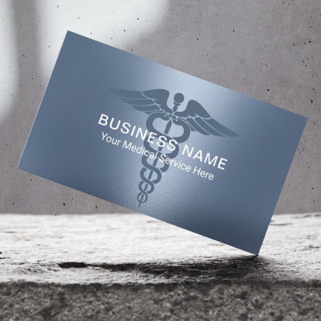 Medicinsk Caduceus Symbol Elegant Dusty Blue Visitkort (Skapare uppladdad)