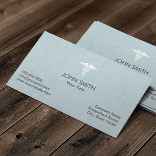 Medicinsk Caduceus Symbol Faux Linen Light Blue Visitkort