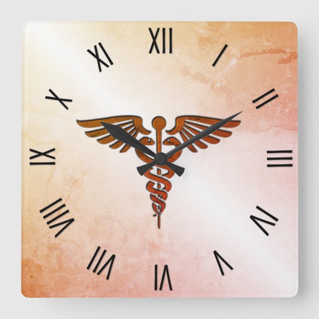 Medicinsk Caduceus w Black Roman Numerals Fyrkantig Klocka (Framsida)