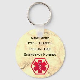Medicinsk diabetesvarning Personlig 1 eller 2 Nyckelring