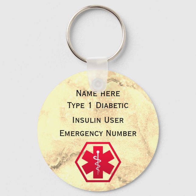 Medicinsk diabetesvarning Personlig 1 eller 2 Nyckelring (Framsida)